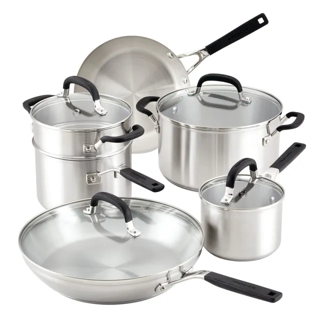 kitchenaid-stainless-steel-cookware-induction-pots-and-pans-set-10-piece-brushed image 1