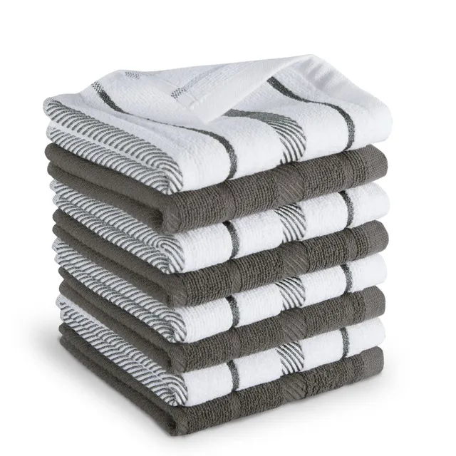 kitchenaid-albany-dishcloth-8-piece-set-charcoal-grey-white-12-x12 image 1