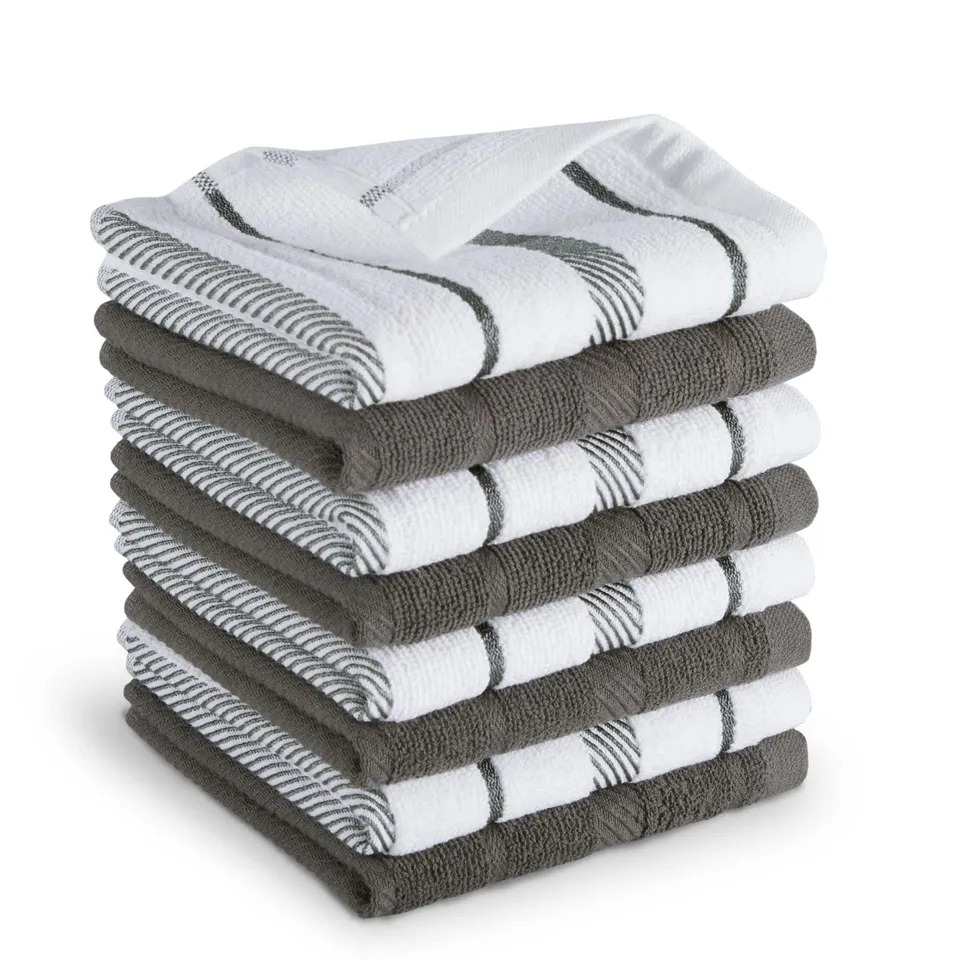kitchenaid-albany-dishcloth-8-piece-set-charcoal-grey-white-12-x12 image 1
