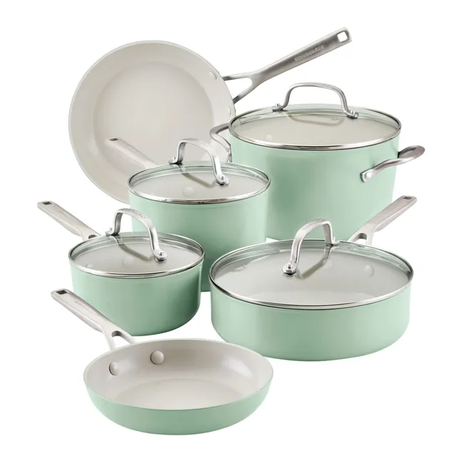 kitchenaid-hard-anodized-ceramic-nonstick-cookware-set-10-piece-pistachio image 1