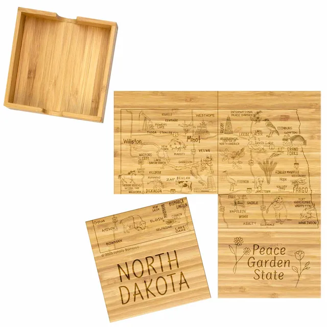 totally-bamboo-4-piece-north-dakota-puzzle-coaster-set-with-case image 1
