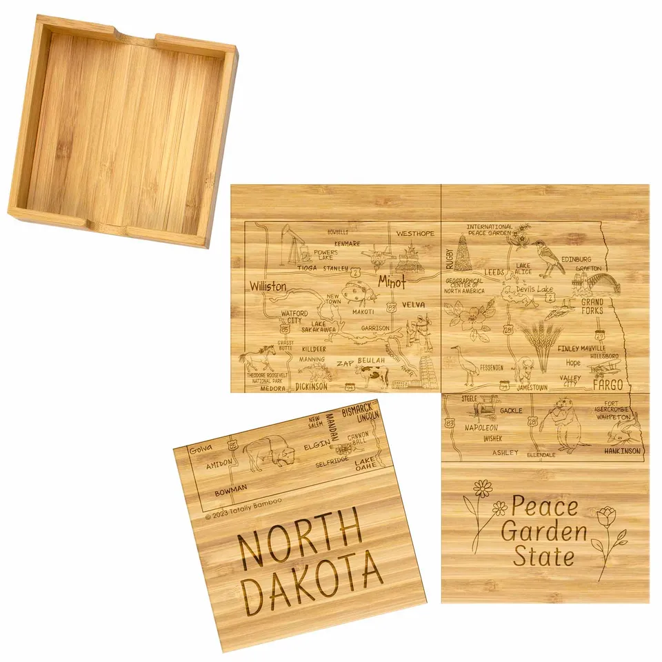totally-bamboo-4-piece-north-dakota-puzzle-coaster-set-with-case image 1