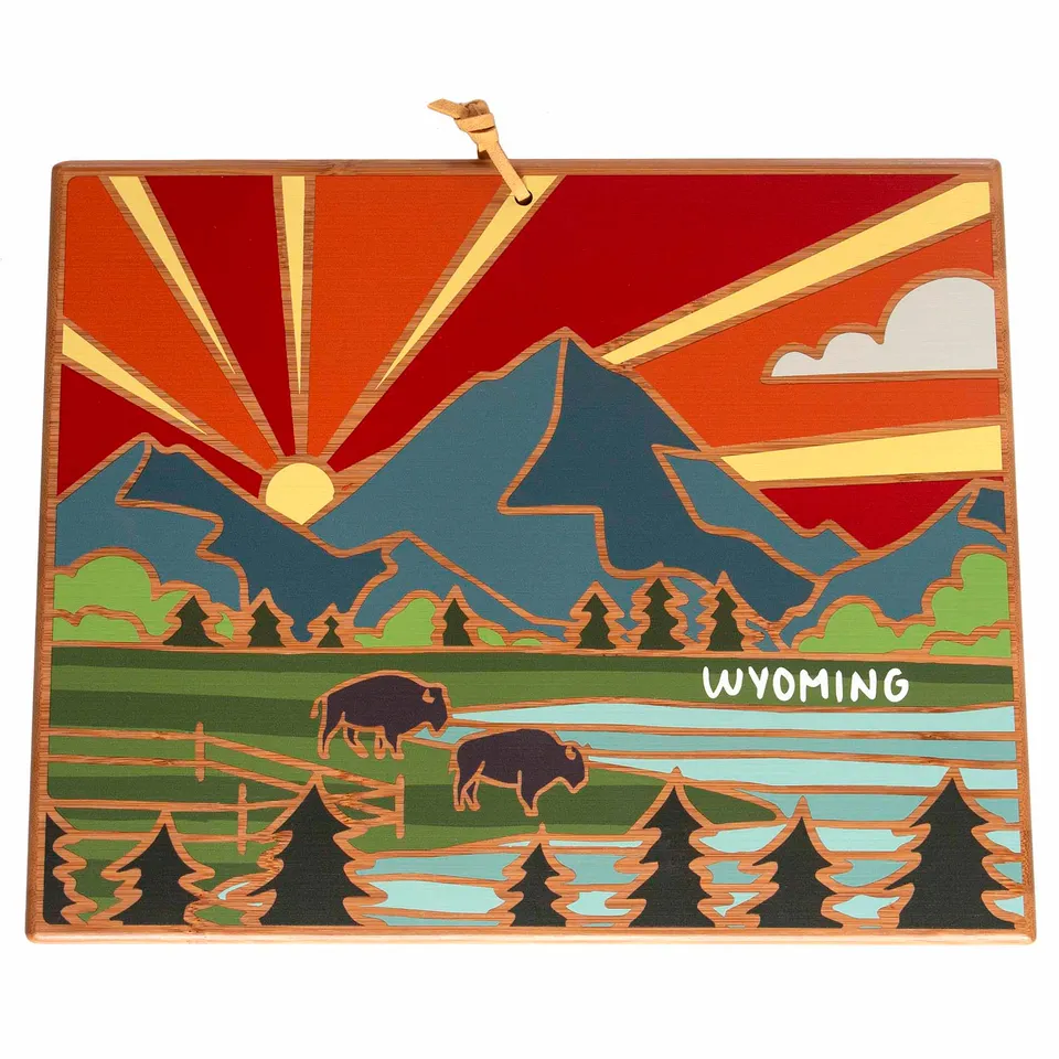 totally-bamboo-wyoming-state-shaped-cutting-board-with-summer-stokes-artwork image 1