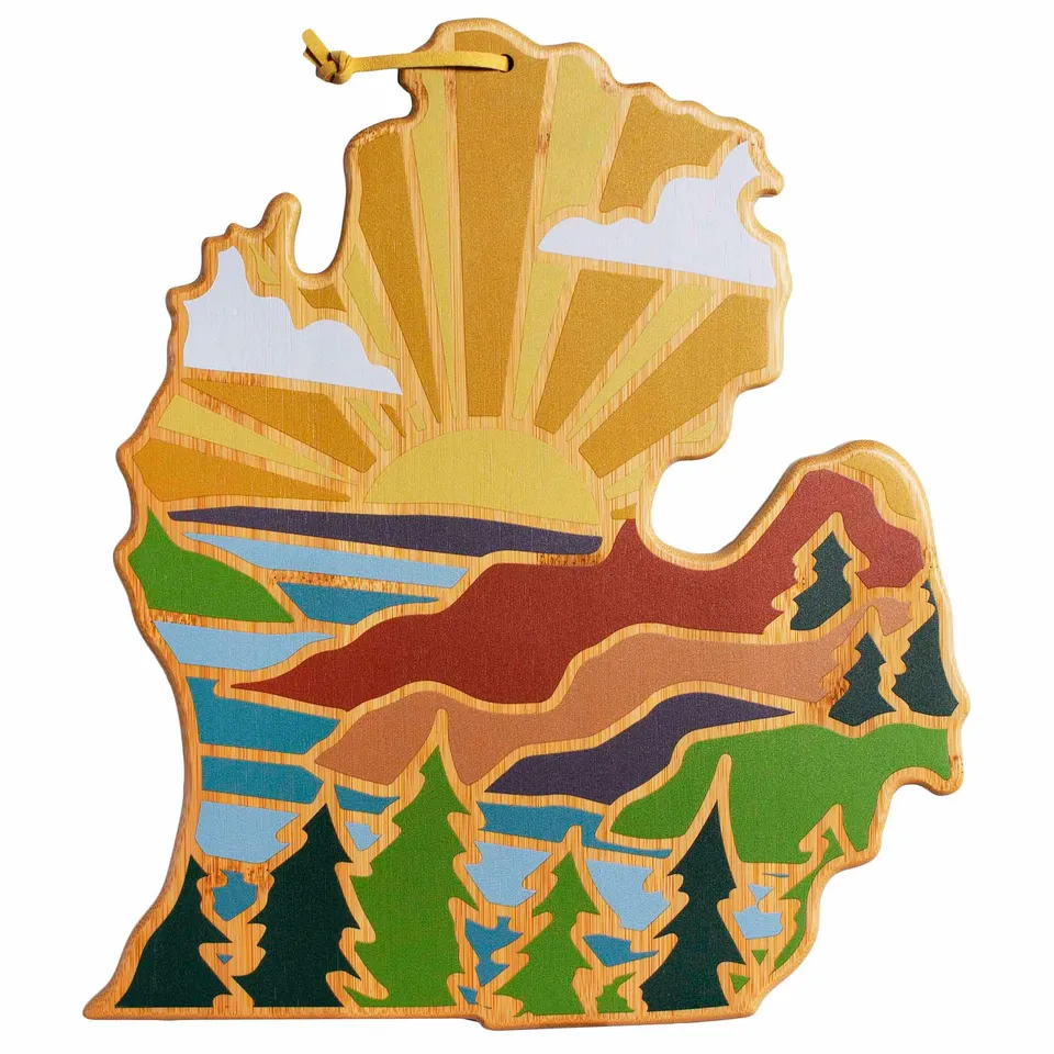 totally-bamboo-michigan-mitten-cutting-board-with-artwork-by-summer-stokes image 1