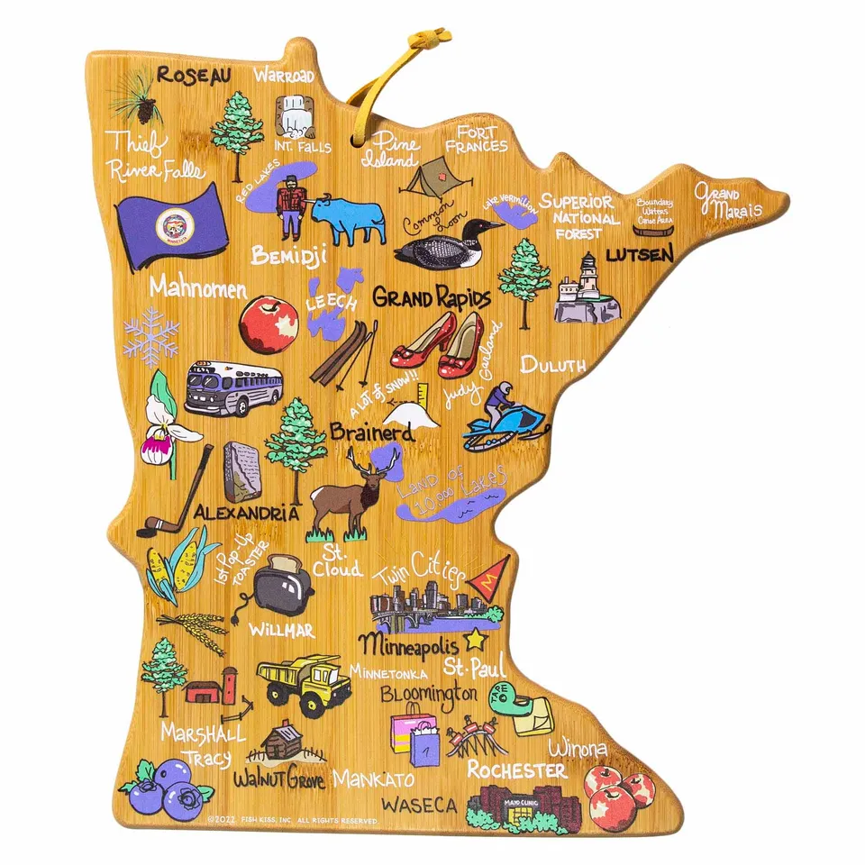 totally-bamboo-minnesota-state-shaped-bamboo-cutting-serving-board-with-fish-kis image 1