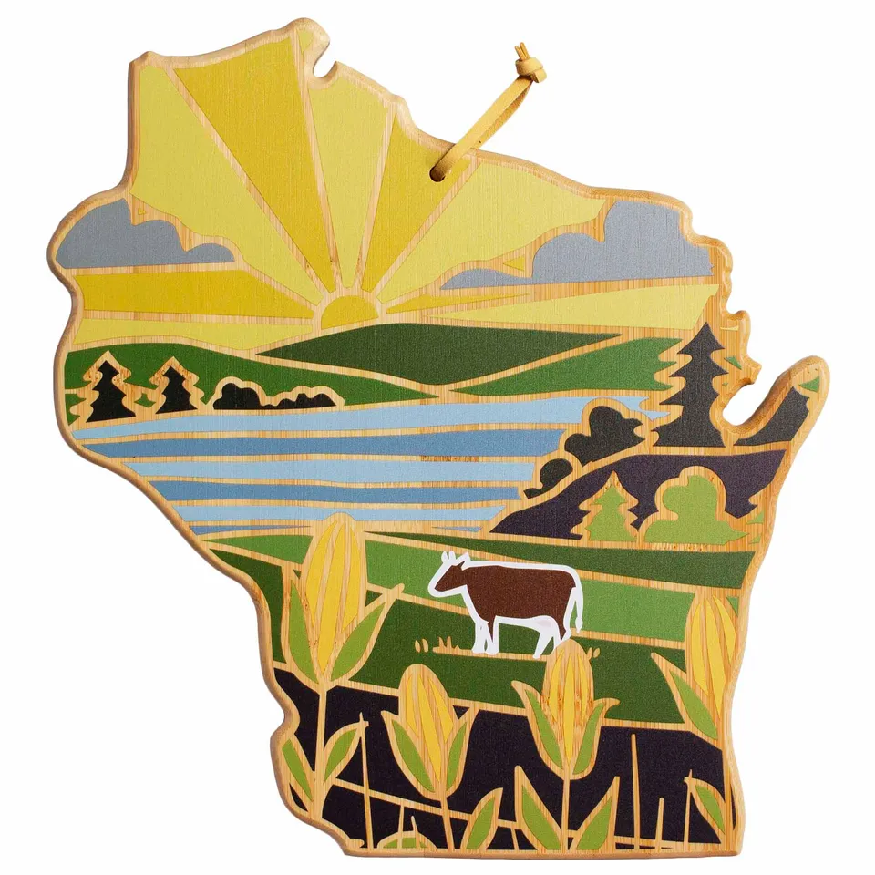 totally-bamboo-wisconsin-cutting-board-with-artwork-by-summer-stokes-state-shape image 1