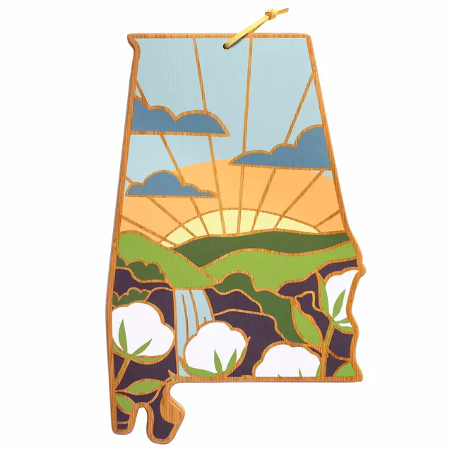 totally-bamboo-alabama-cutting-board-with-artwork-by-summer-stokes-state-shaped- image 1
