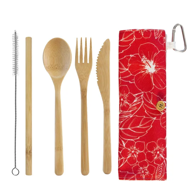 totally-bamboo-take-along-reusable-utensil-set-with-hibiscus-travel-roll image 1