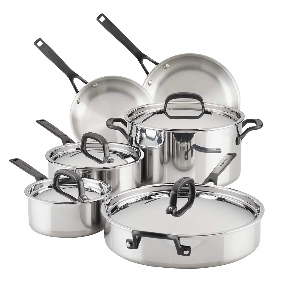 kitchenaid-10-piece-5-ply-clad-stainless-steel-cookware-set-with-induction-compa image 1