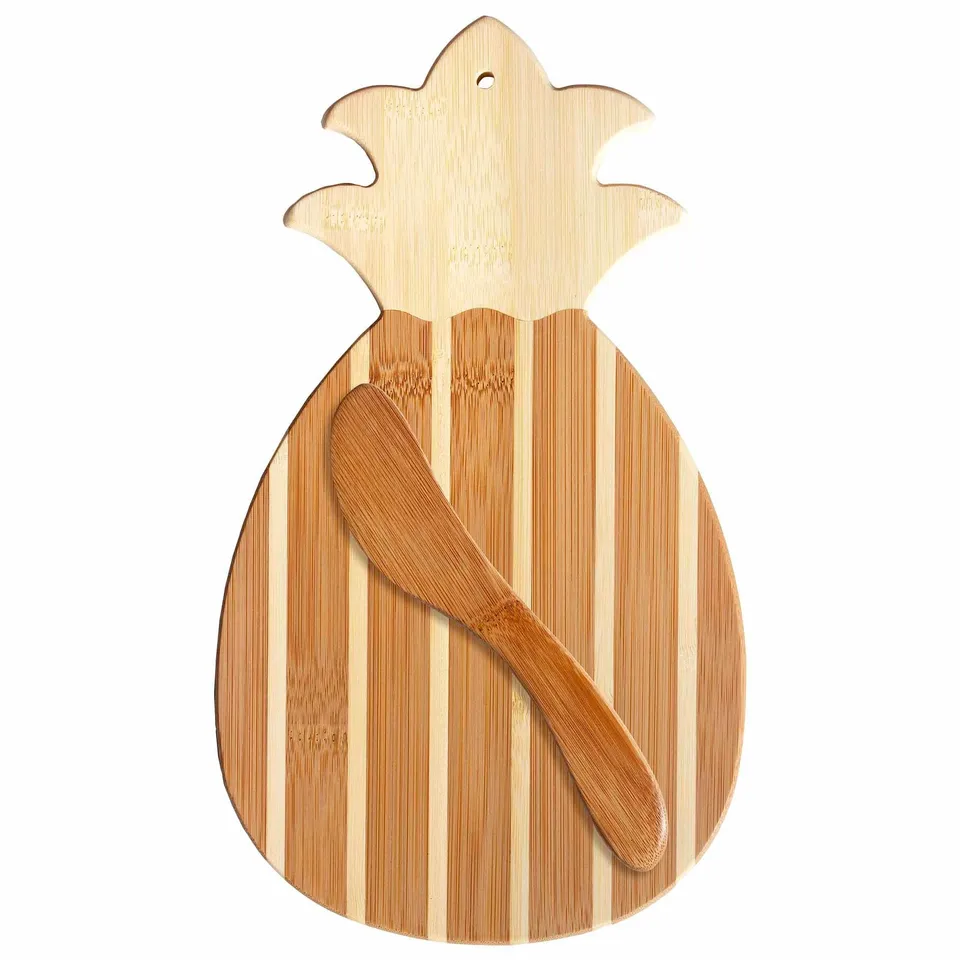 totally-bamboo-pineapple-serving-board-with-spreader-knife-gift-set image 1