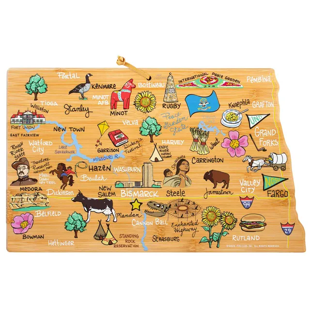 totally-bamboo-north-dakota-state-shaped-cutting-board-with-fish-kiss-artwork image 1