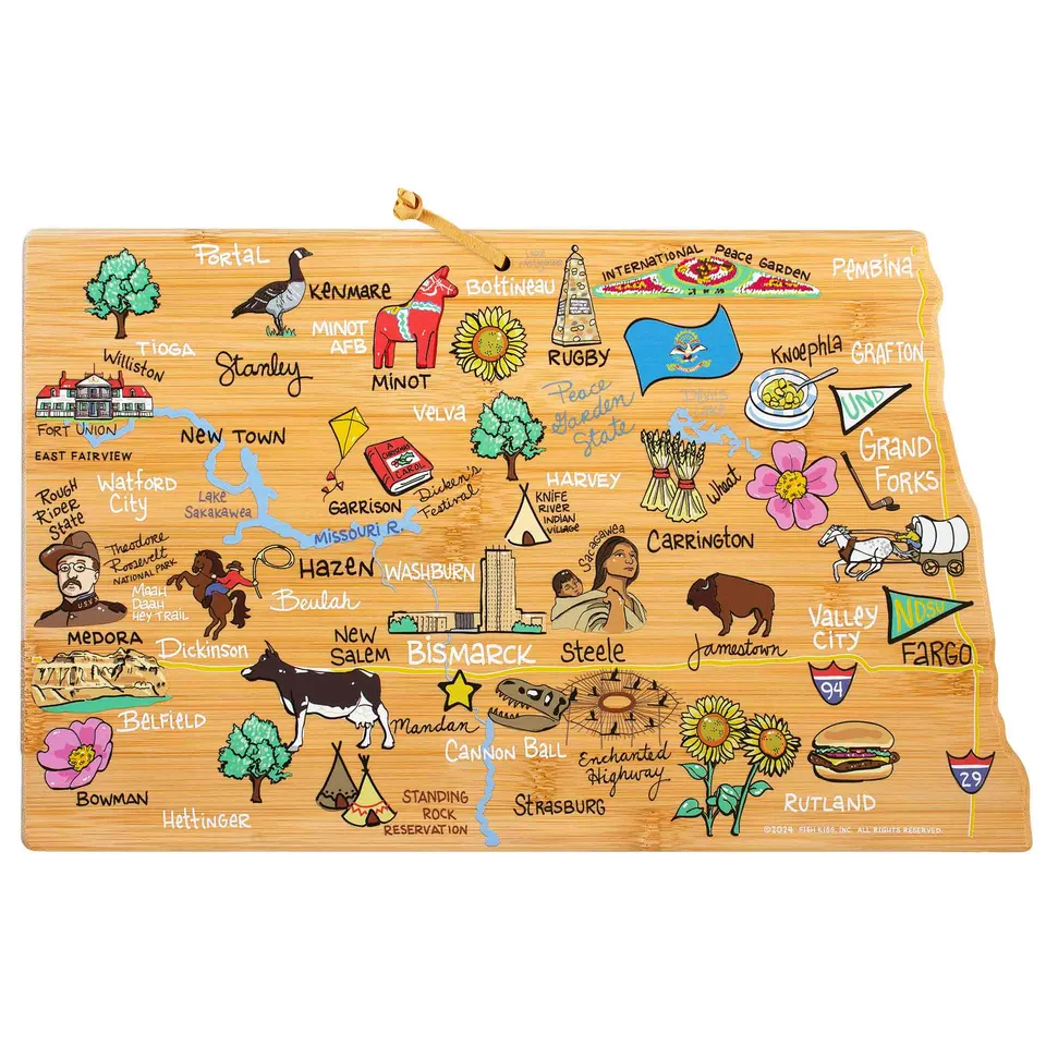 totally-bamboo-north-dakota-state-shaped-cutting-board-with-fish-kiss-artwork image 1