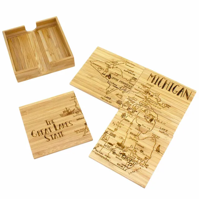totally-bamboo-michigan-4-piece-puzzle-coaster-set-with-storage-case image 1