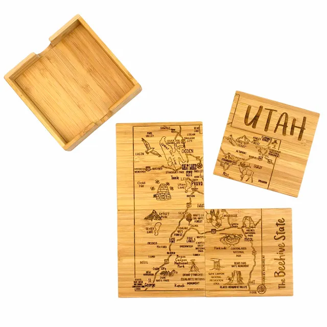 totally-bamboo-4-piece-utah-puzzle-coaster-set-with-case image 1