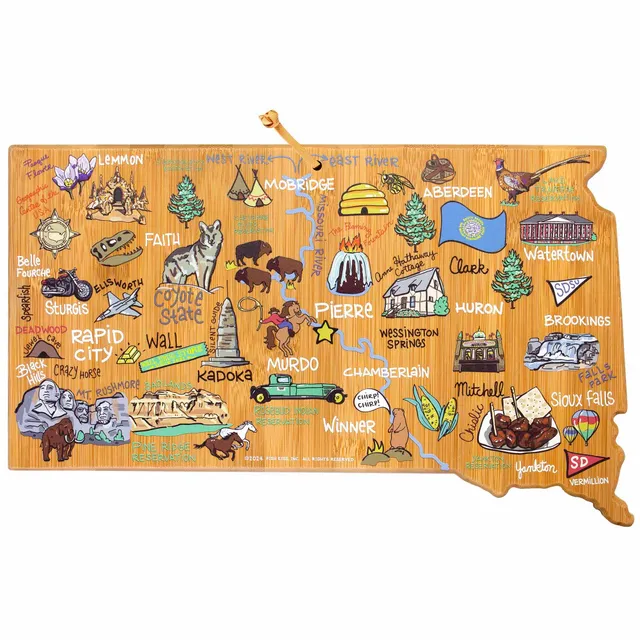totally-bamboo-south-dakota-state-shaped-bamboo-cutting-serving-board-with-fish- image 1