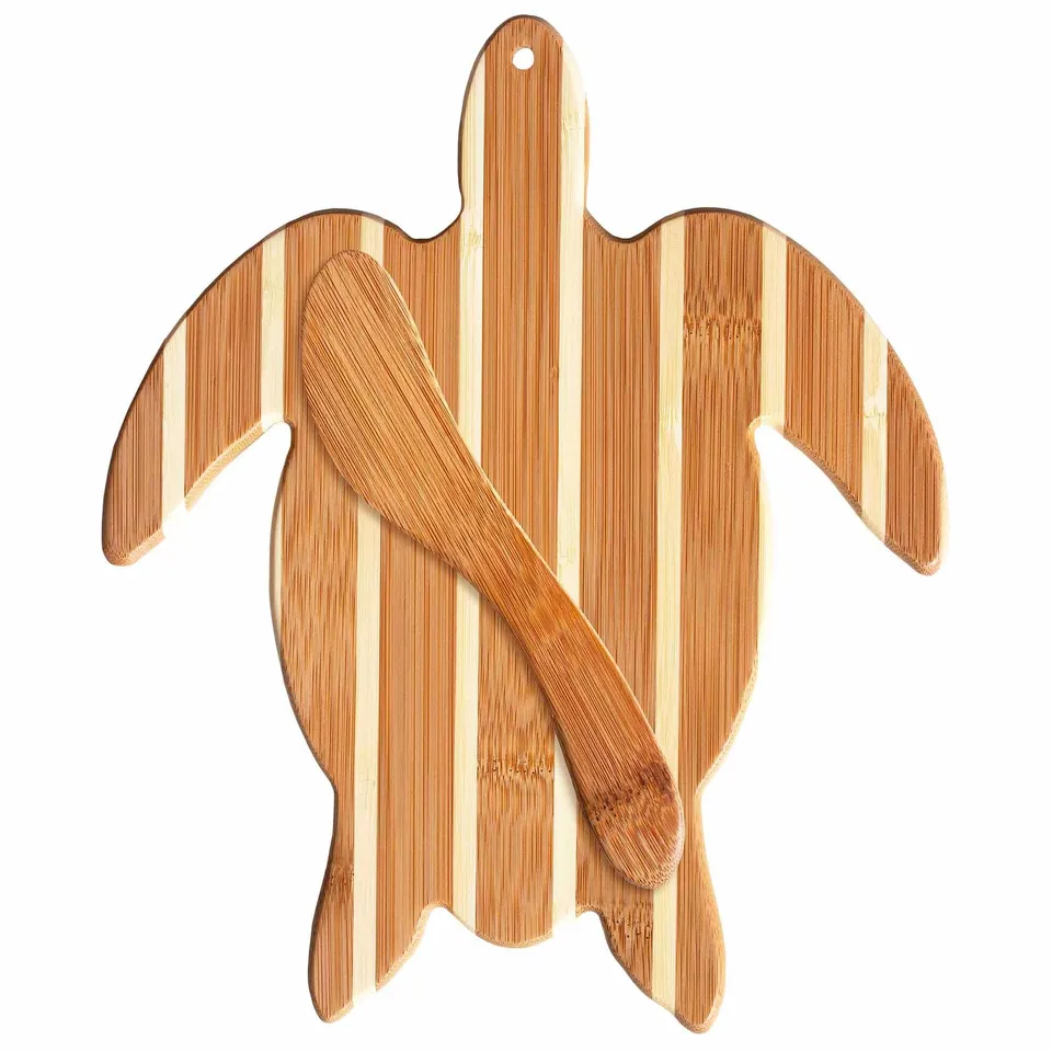 totally-bamboo-sea-turtle-serving-board-with-spreader-knife-gift-set image 1