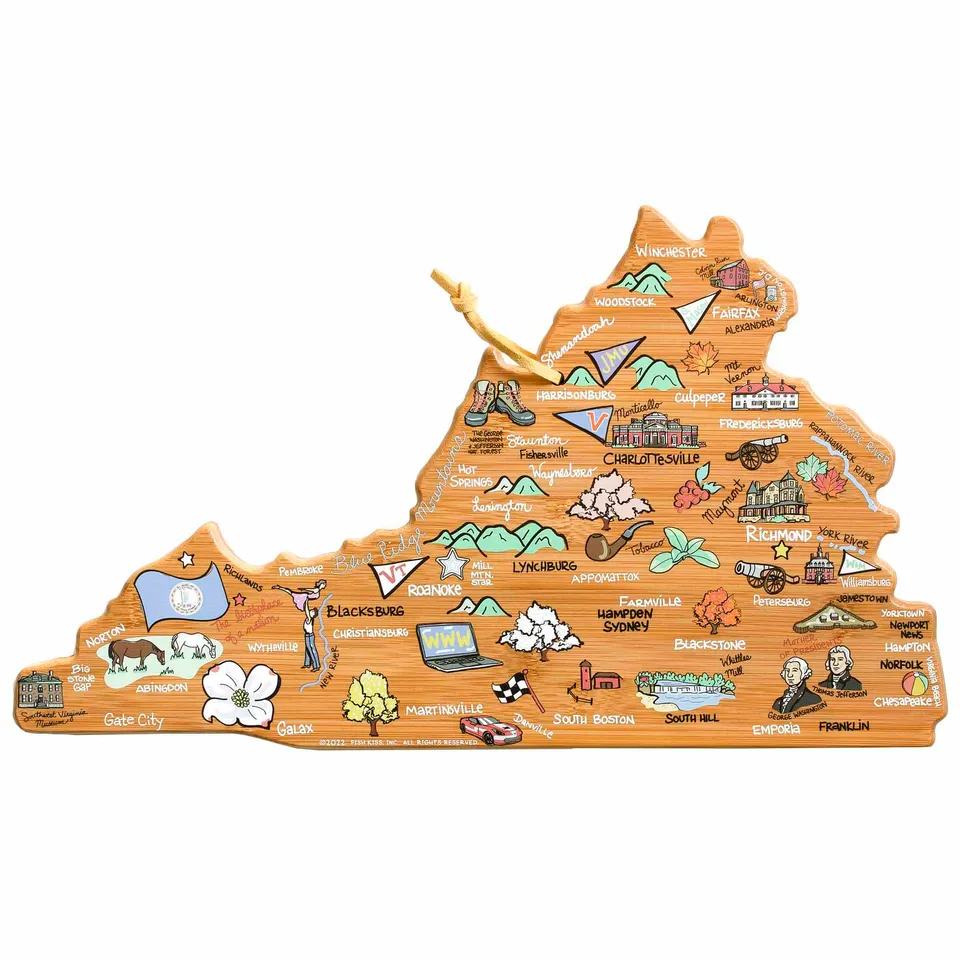 totally-bamboo-virginia-state-shaped-cutting-board-with-fish-kiss-artwork image 1