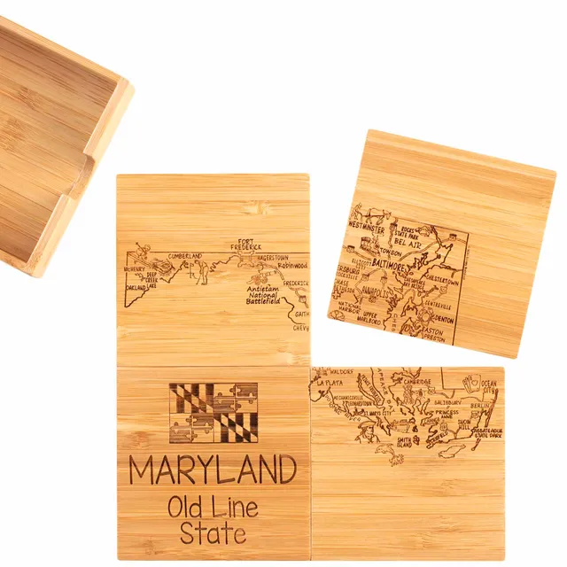 totally-bamboo-4-piece-maryland-puzzle-coaster-set-with-case-bamboo-coasters image 1