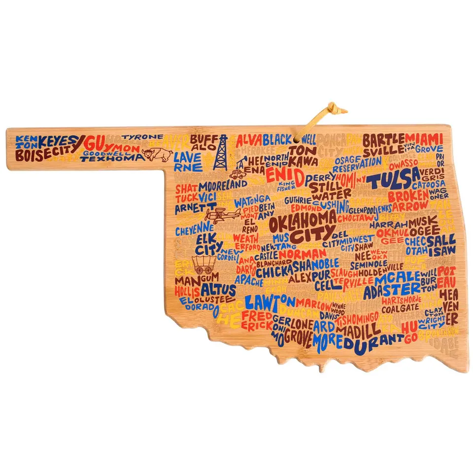totally-bamboo-oklahoma-state-shaped-cutting-board-with-wander-on-words-artwork image 1