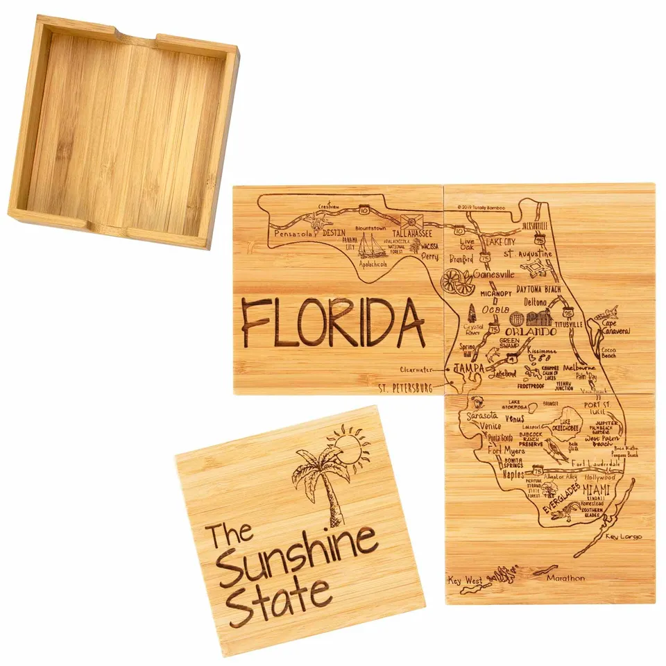 totally-bamboo-4-piece-florida-puzzle-coaster-set-with-case image 1