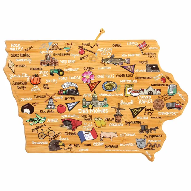 totally-bamboo-iowa-state-shaped-cutting-board-with-fish-kiss-artwork image 1