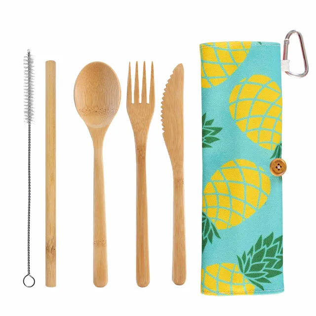 totally-bamboo-take-along-reusable-utensil-set-with-pineapple-travel-roll image 1