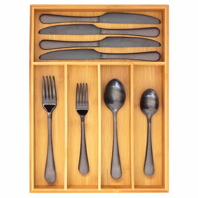 totally-bamboo-flatware-drawer-organizer-5-compartments image 1