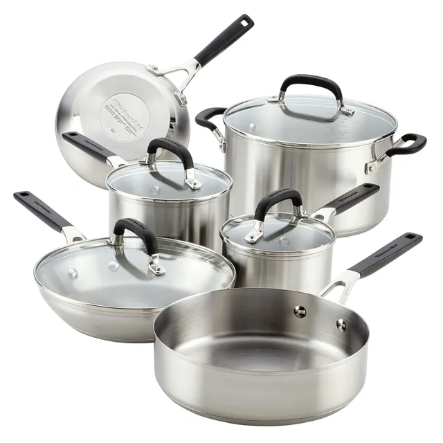 kitchenaid-stainless-steel-cookware-set-10-piece-brushed-silver image 1
