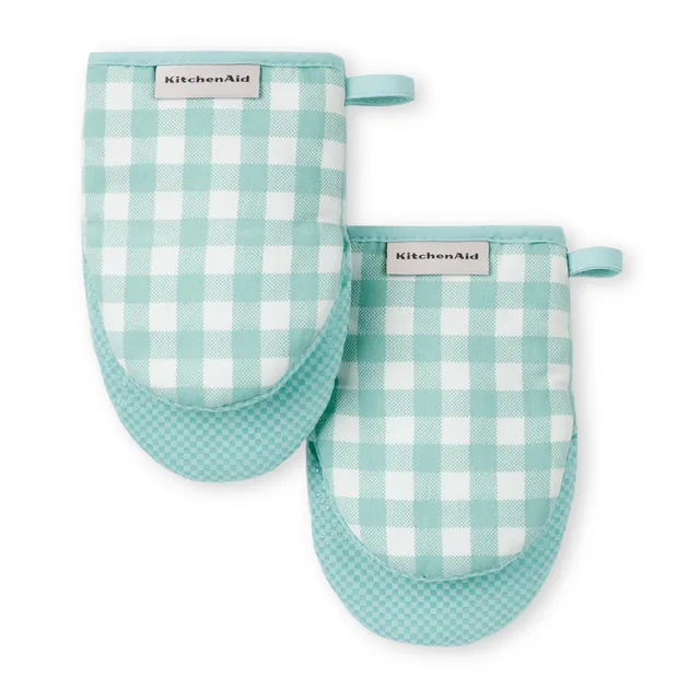 kitchenaid-gingham-mini-oven-mitt-2-pack-set-mineral-water-5-5-x8 image 1