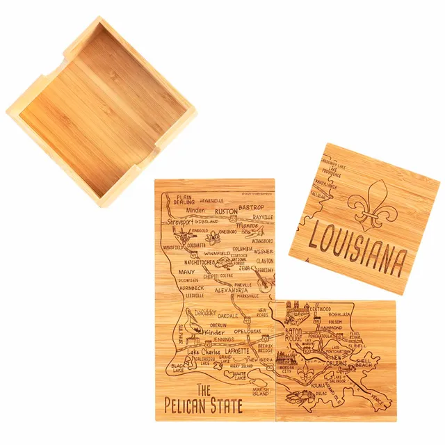 totally-bamboo-4-piece-louisiana-puzzle-coaster-set-with-case image 1