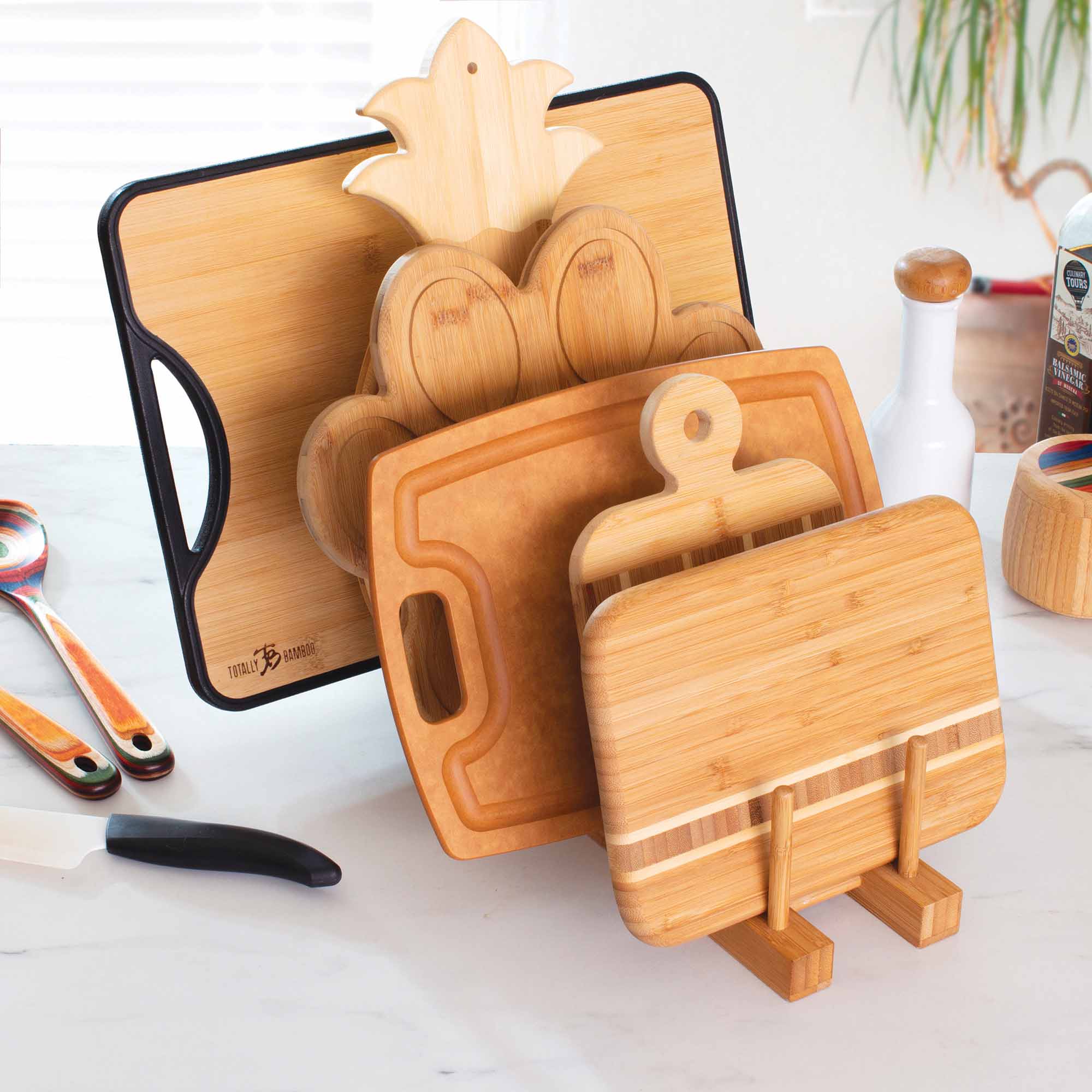 totally-bamboo-7-slot-bamboo-rack-countertop-cutting-board-organizer-drying-rack image 2