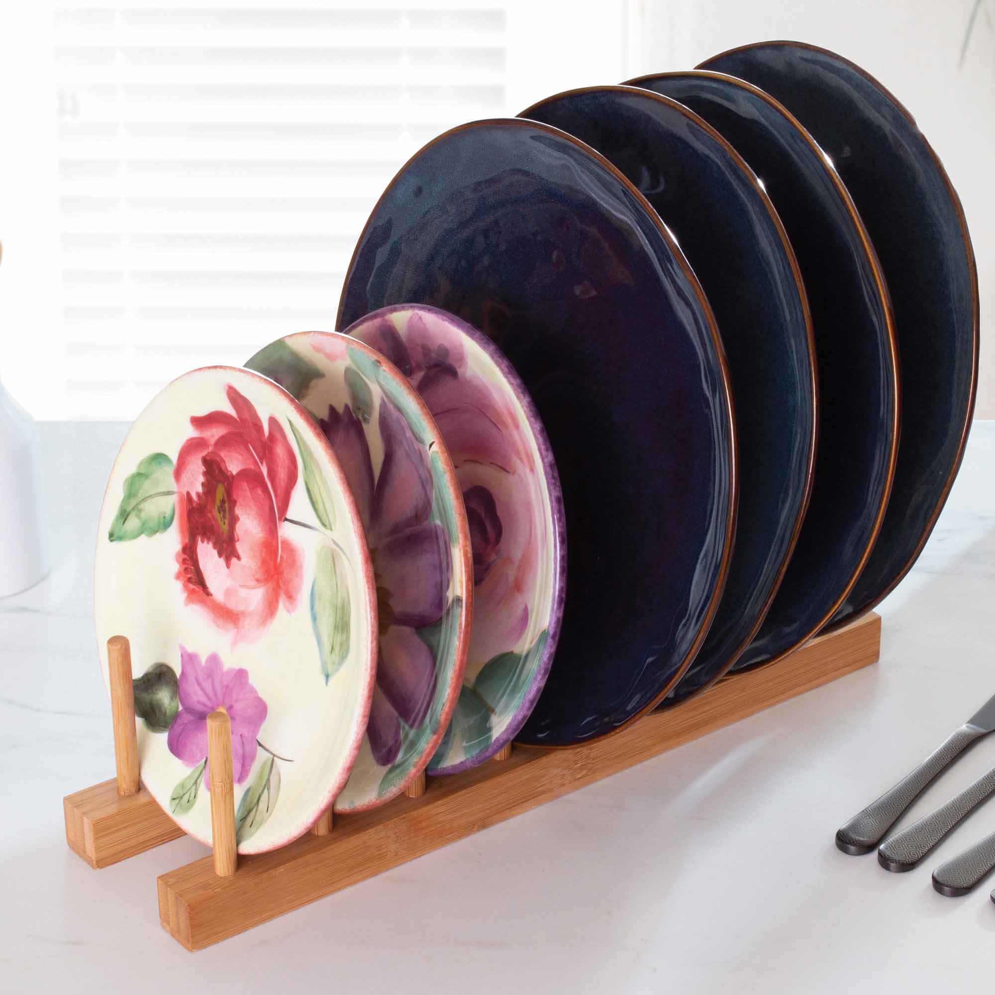 totally-bamboo-7-slot-bamboo-rack-countertop-cutting-board-organizer-drying-rack image 3