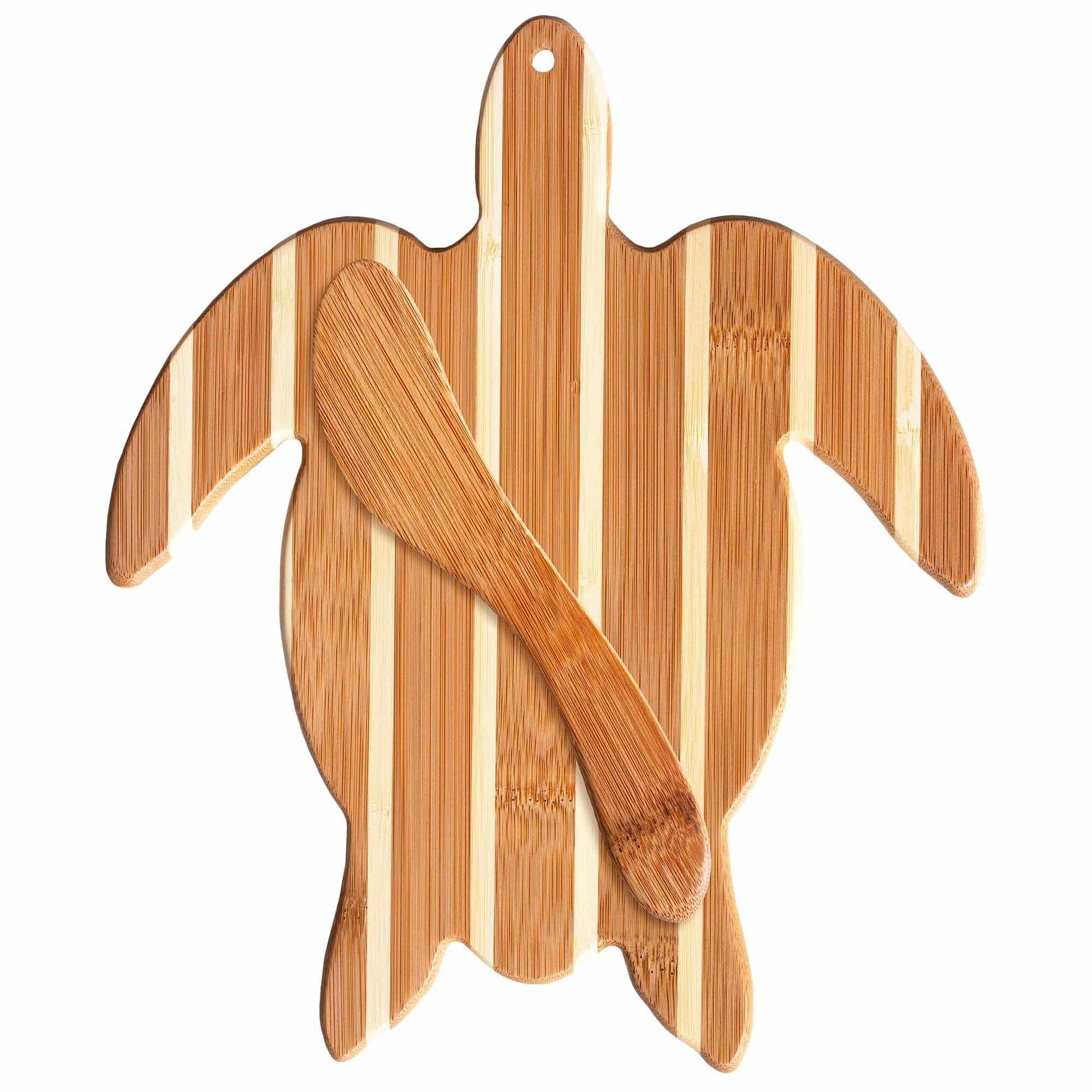 totally-bamboo-sea-turtle-serving-board-with-spreader-knife-gift-set image 1