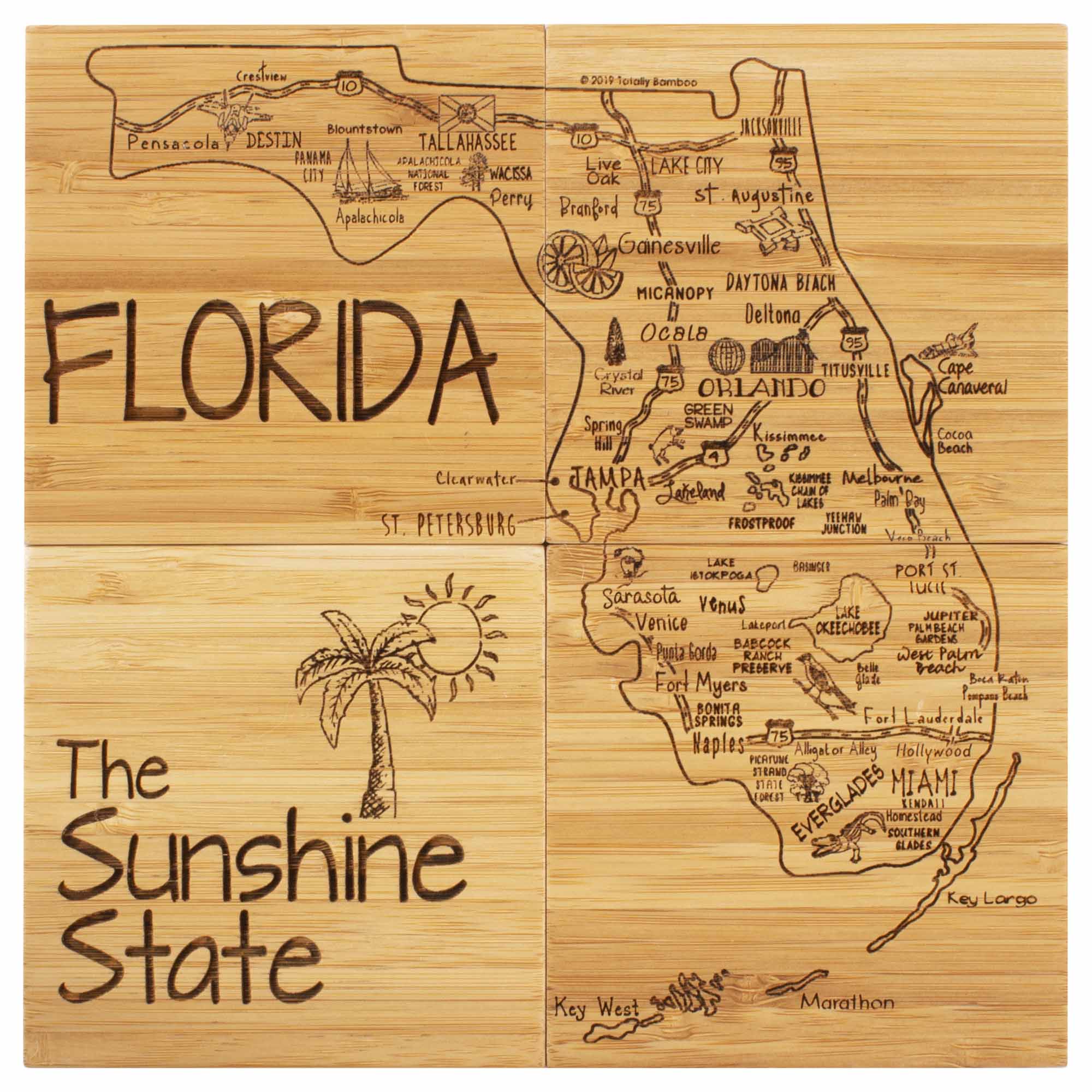 totally-bamboo-4-piece-florida-puzzle-coaster-set-with-case image 2