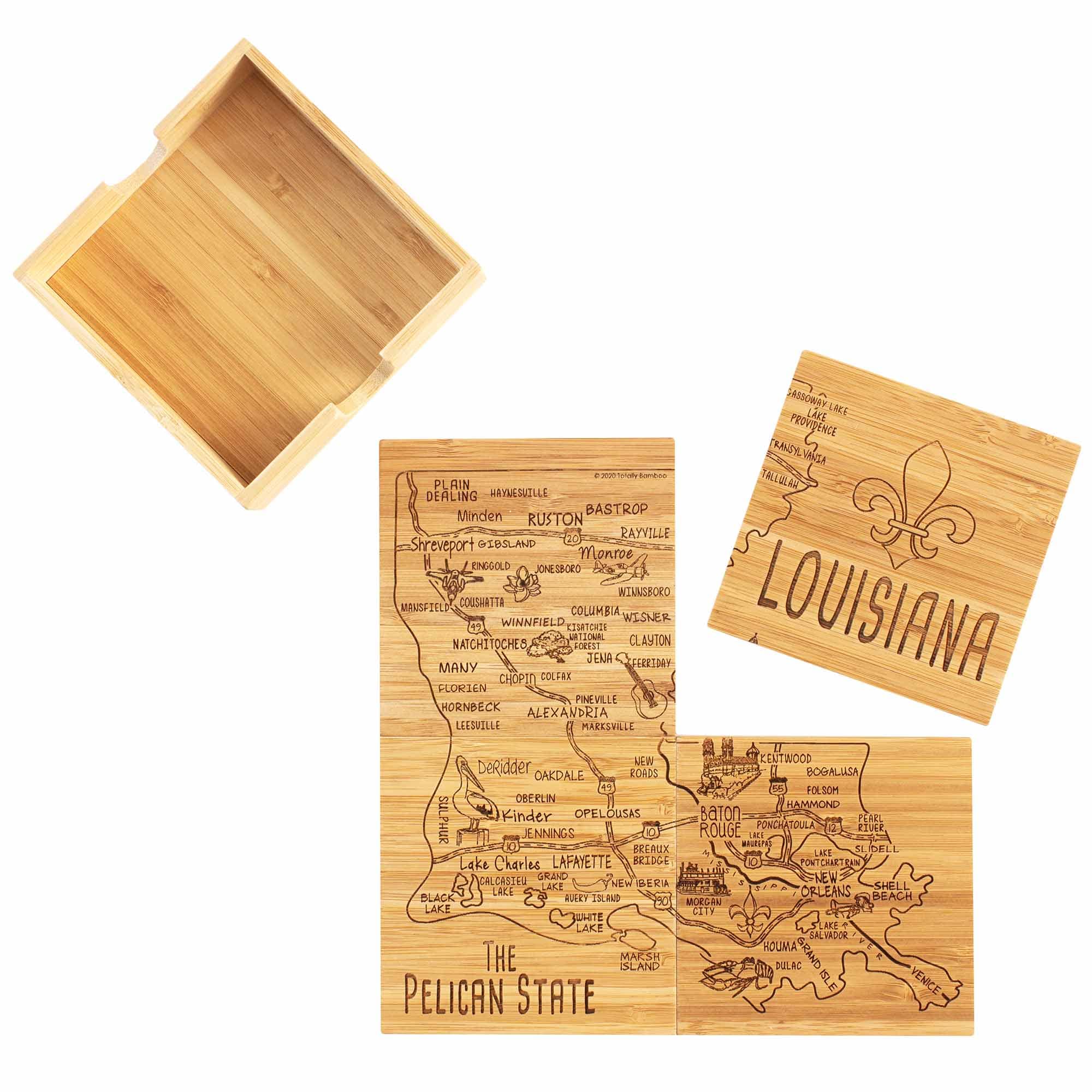 totally-bamboo-4-piece-louisiana-puzzle-coaster-set-with-case image 1