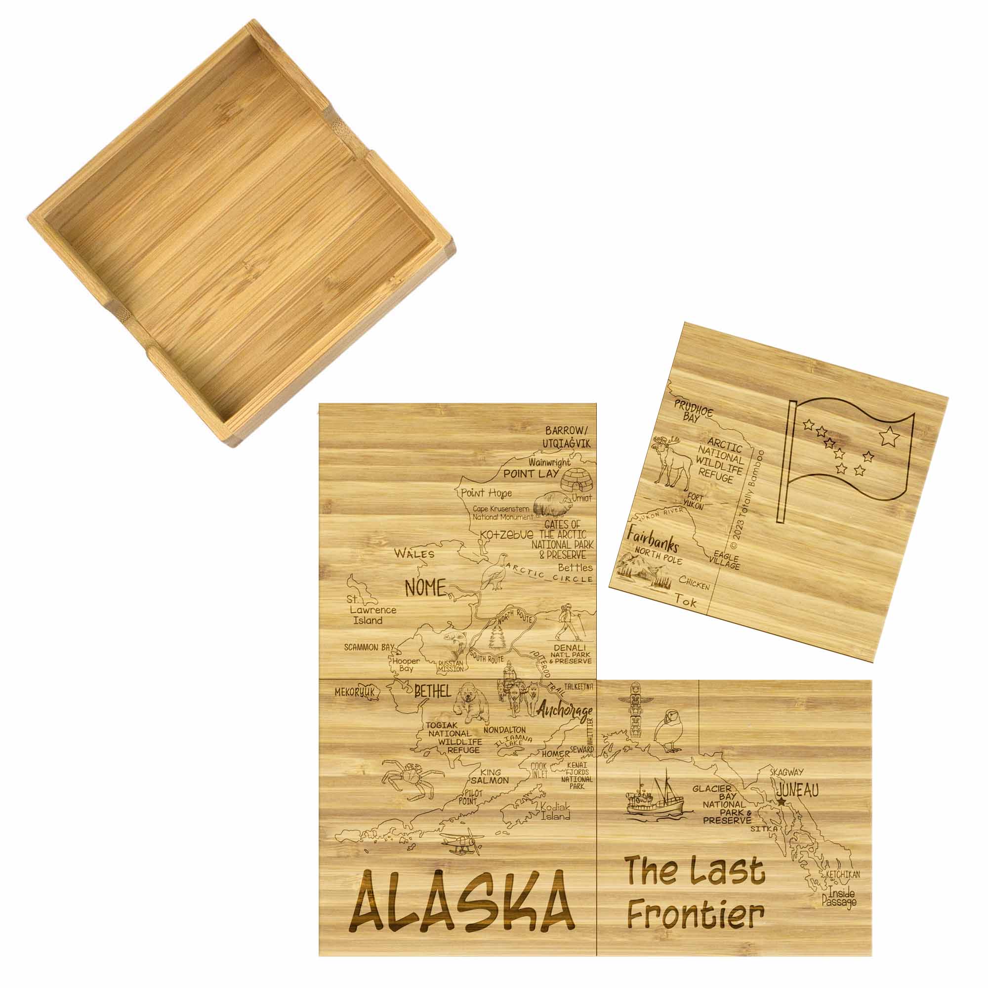 totally-bamboo-4-piece-alaska-puzzle-coaster-set-with-case image 1