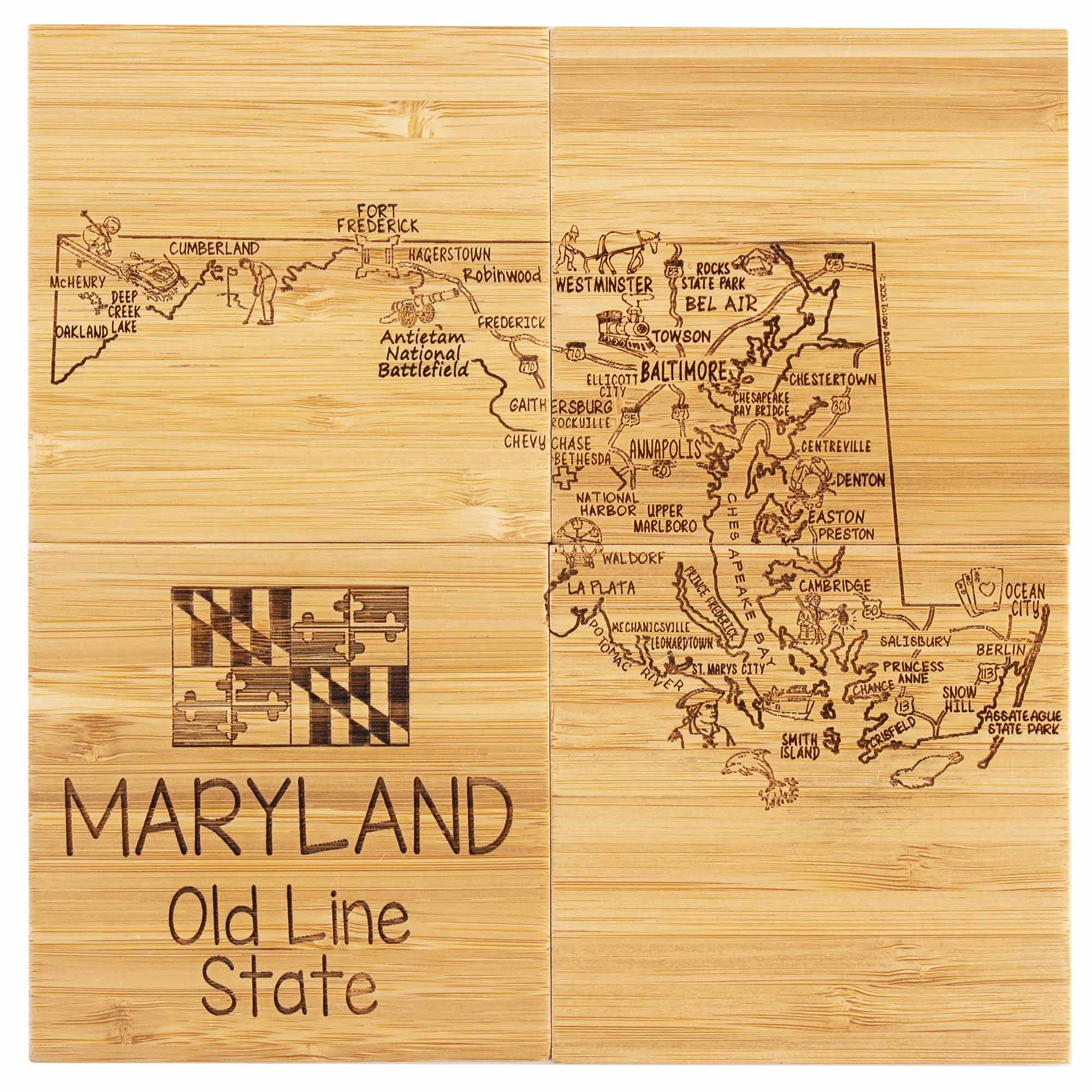 totally-bamboo-4-piece-maryland-puzzle-coaster-set-with-case-bamboo-coasters image 2