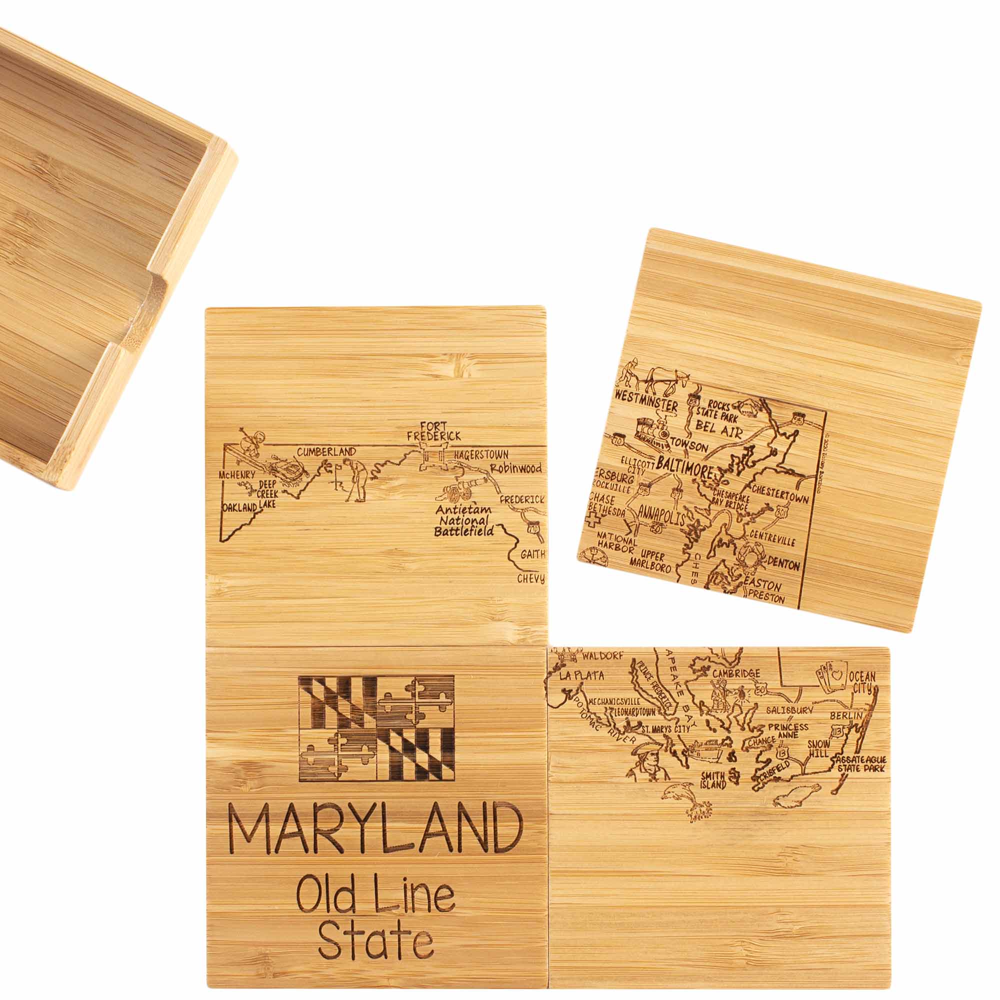 totally-bamboo-4-piece-maryland-puzzle-coaster-set-with-case-bamboo-coasters image 1