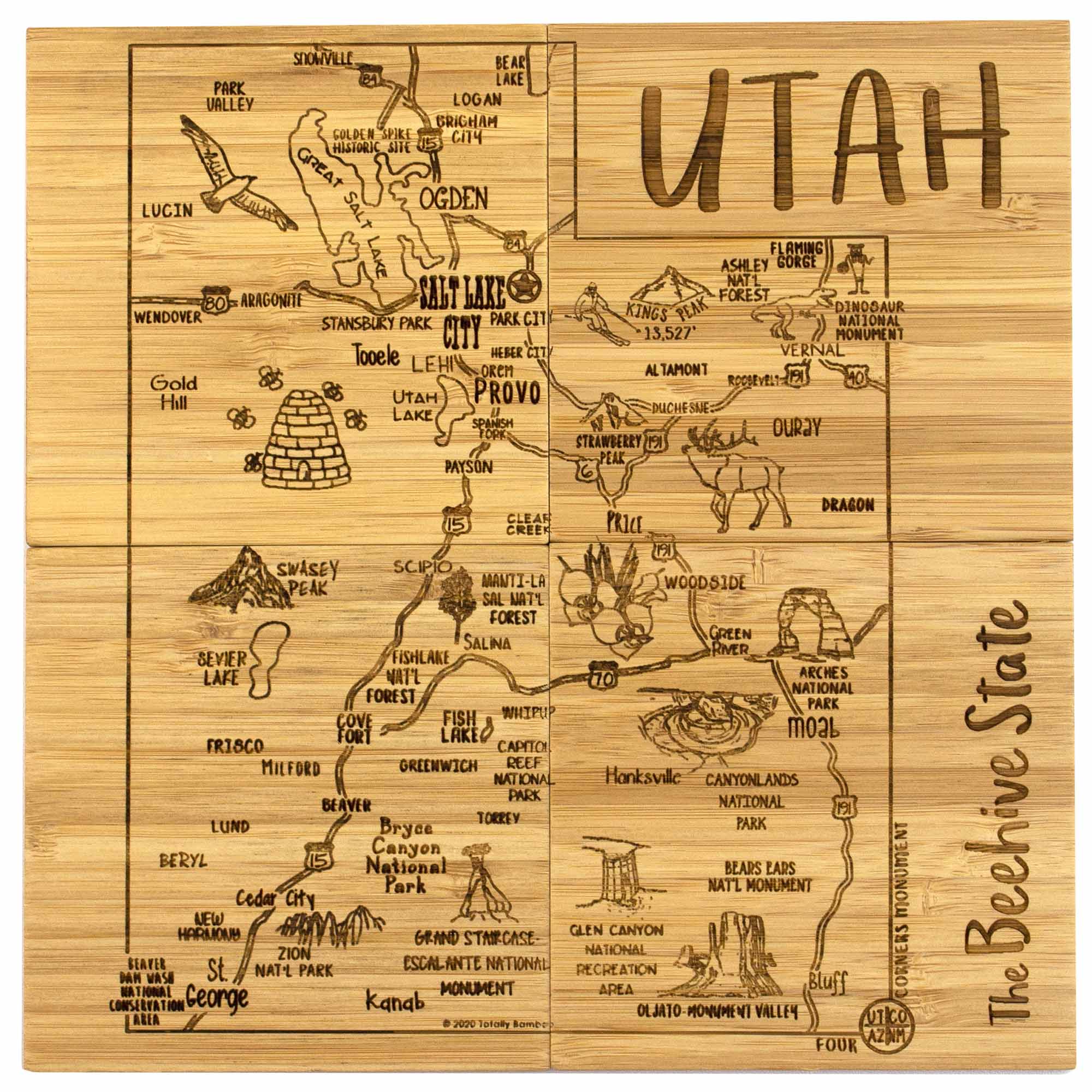 totally-bamboo-4-piece-utah-puzzle-coaster-set-with-case image 2