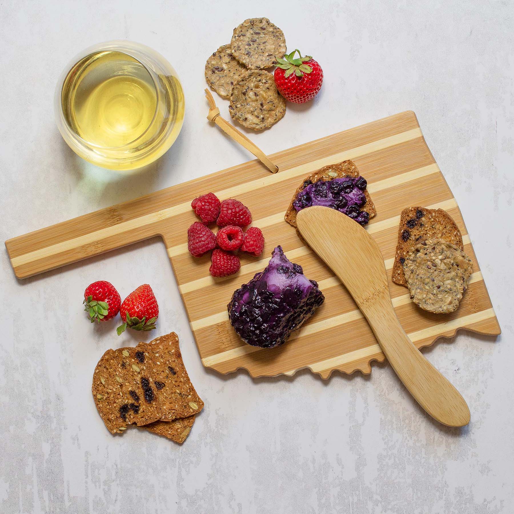 totally-bamboo-oklahoma-serving-board-with-spreader-knife-gift-set-bamboo-charcu image 2