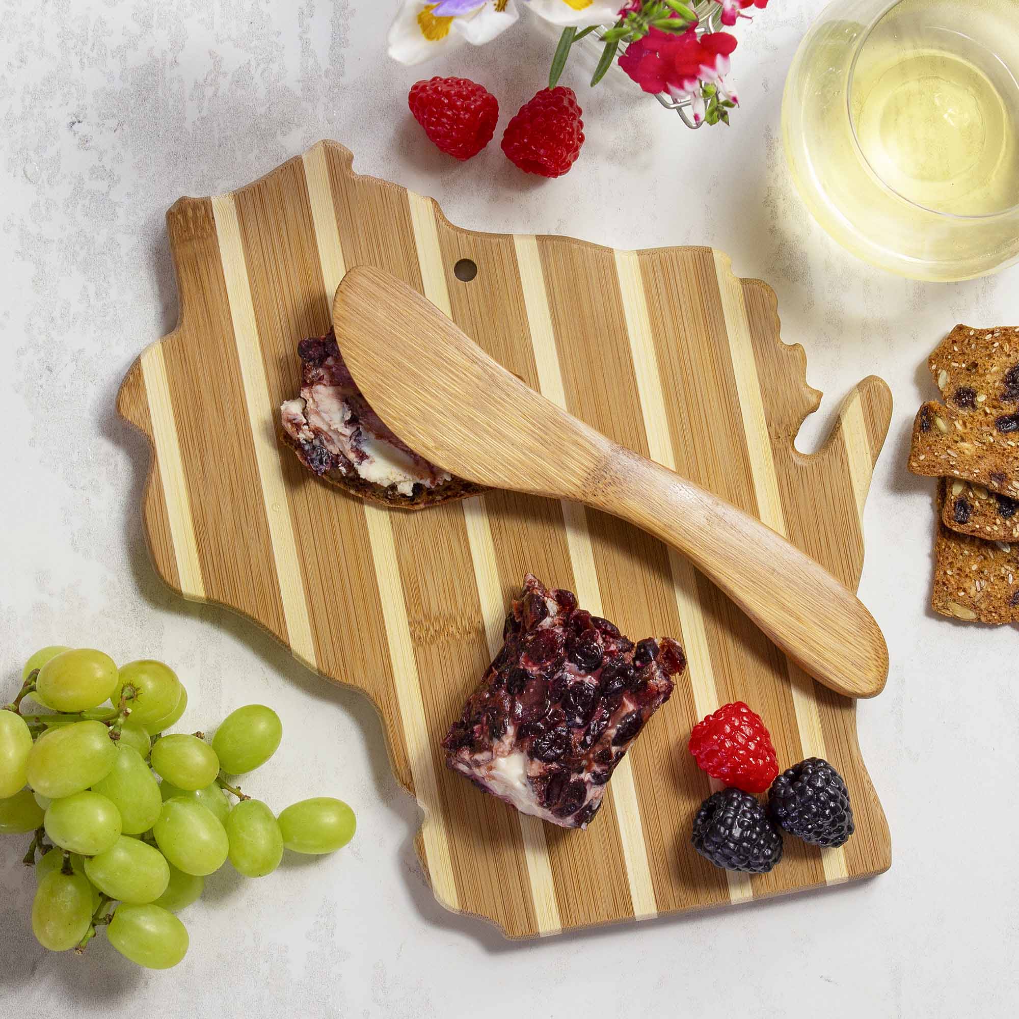 totally-bamboo-wisconsin-serving-board-with-spreader-knife-gift-set image 2