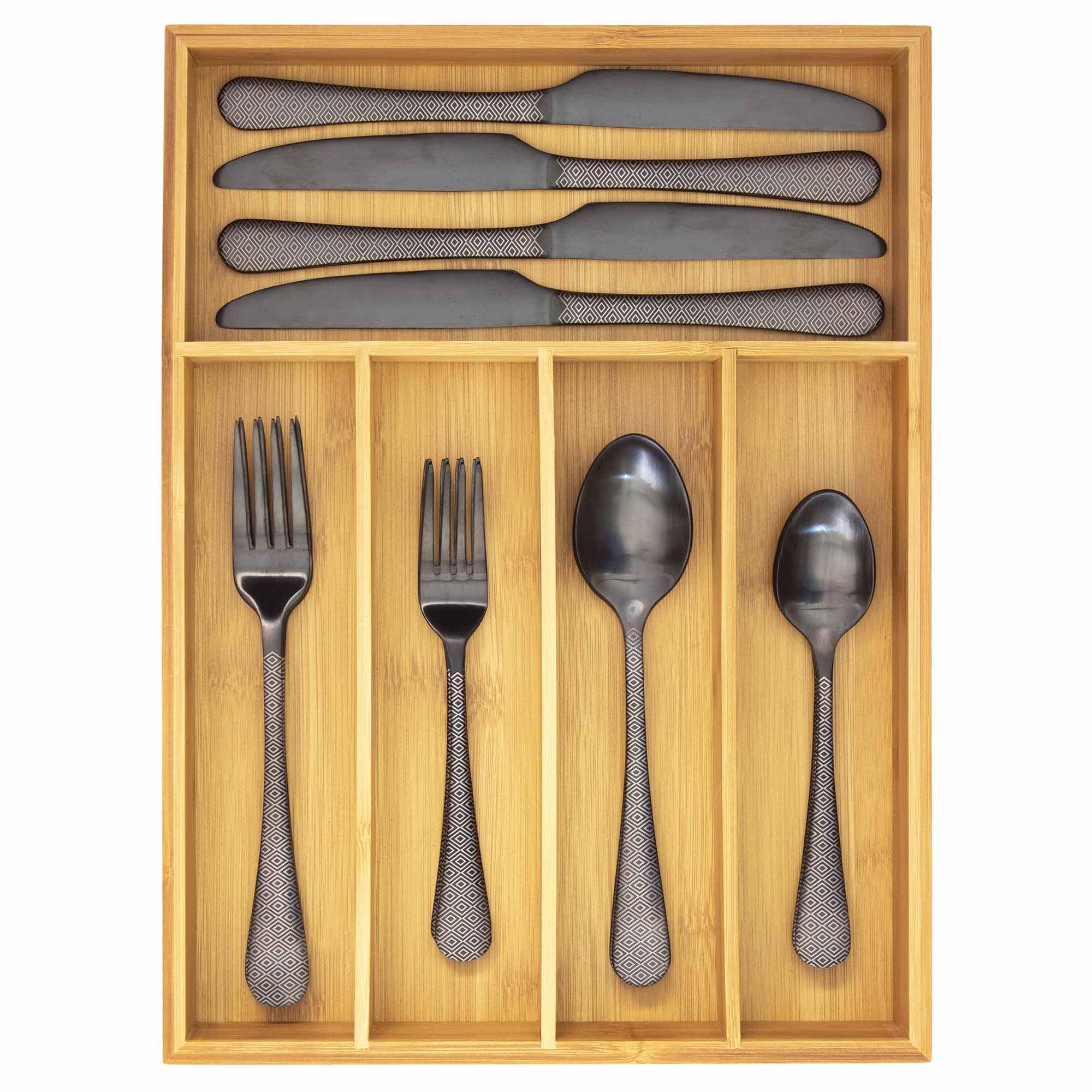 totally-bamboo-flatware-drawer-organizer-5-compartments image 1