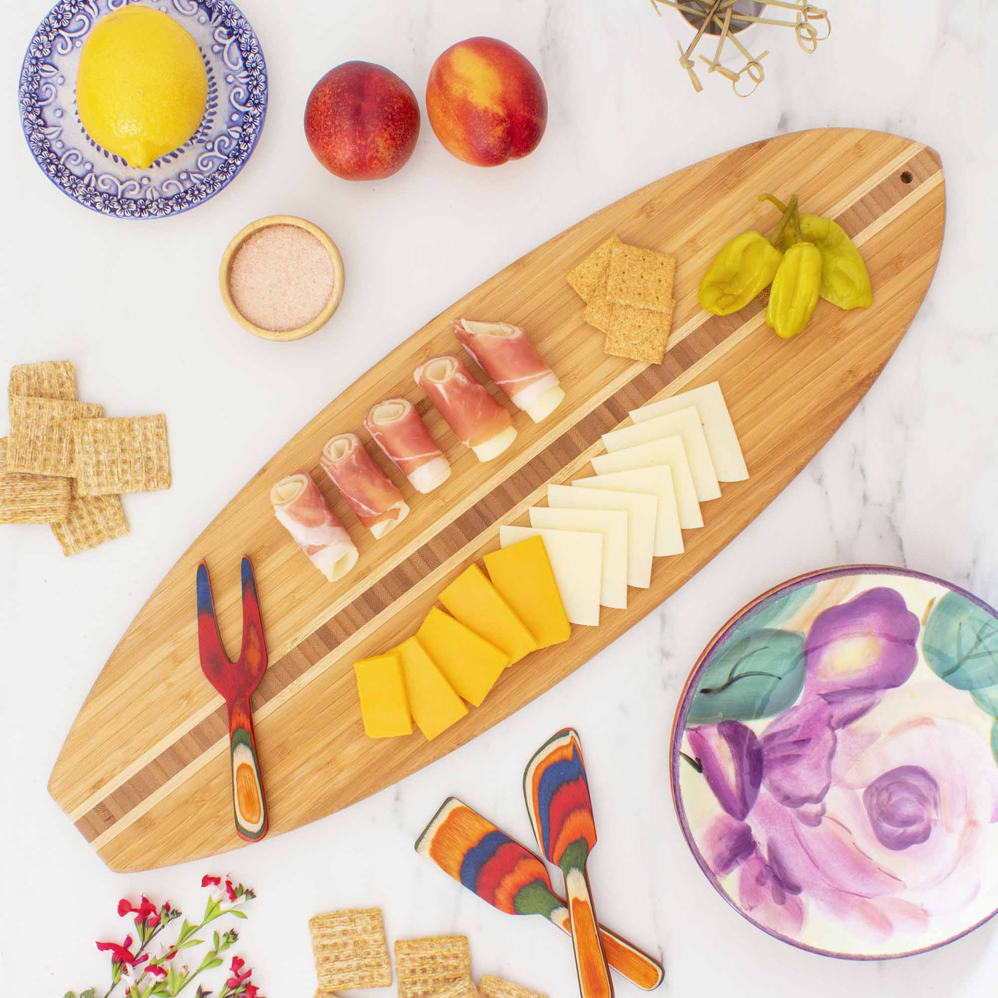totally-bamboo-surfboard-shaped-cutting-board-23-x-7-1-2-bamboo-serving-prep-boa image 2