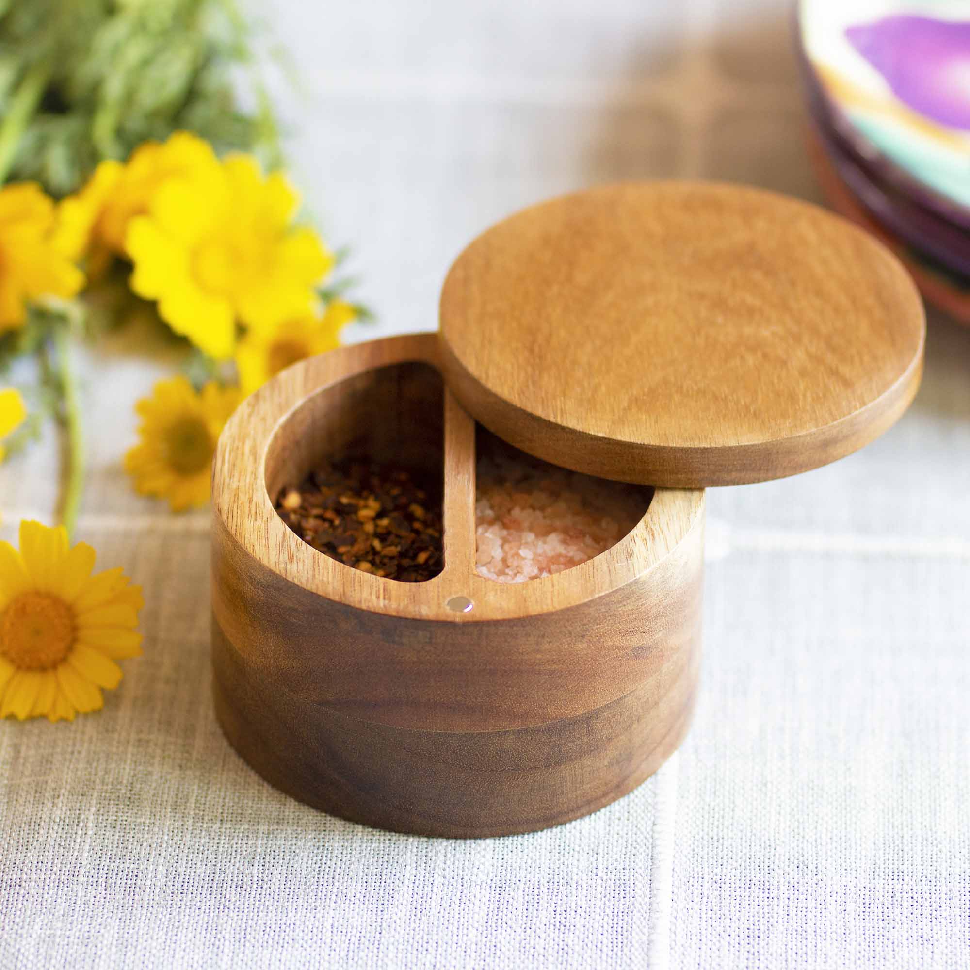 rock-branch-duet-salt-cellar-by-totally-bamboo-7-oz-acacia-wood-two-compartment image 2