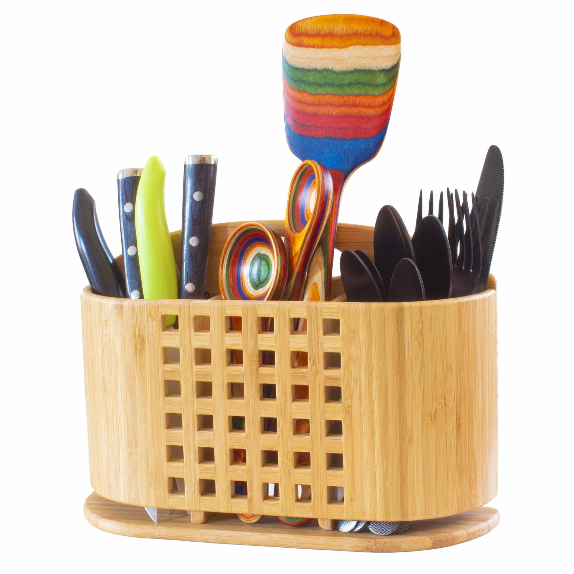 totally-bamboo-utensil-caddy-for-eco-dish-rack-bamboo-3-chamber-organizer-with-a image 3