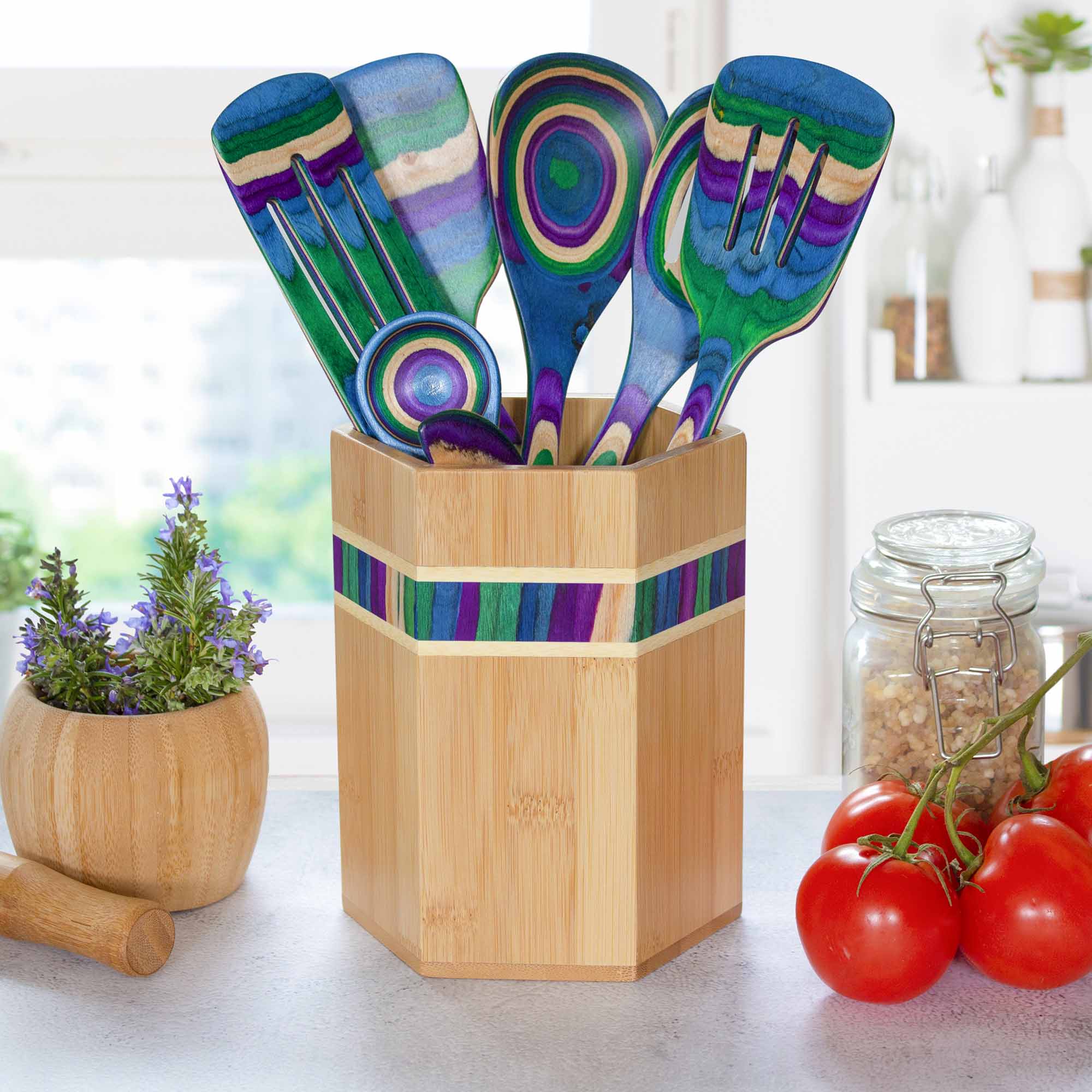 totally-bamboo-baltique-mumbai-collection-kitchen-utensil-holder-peacock-inspire image 2