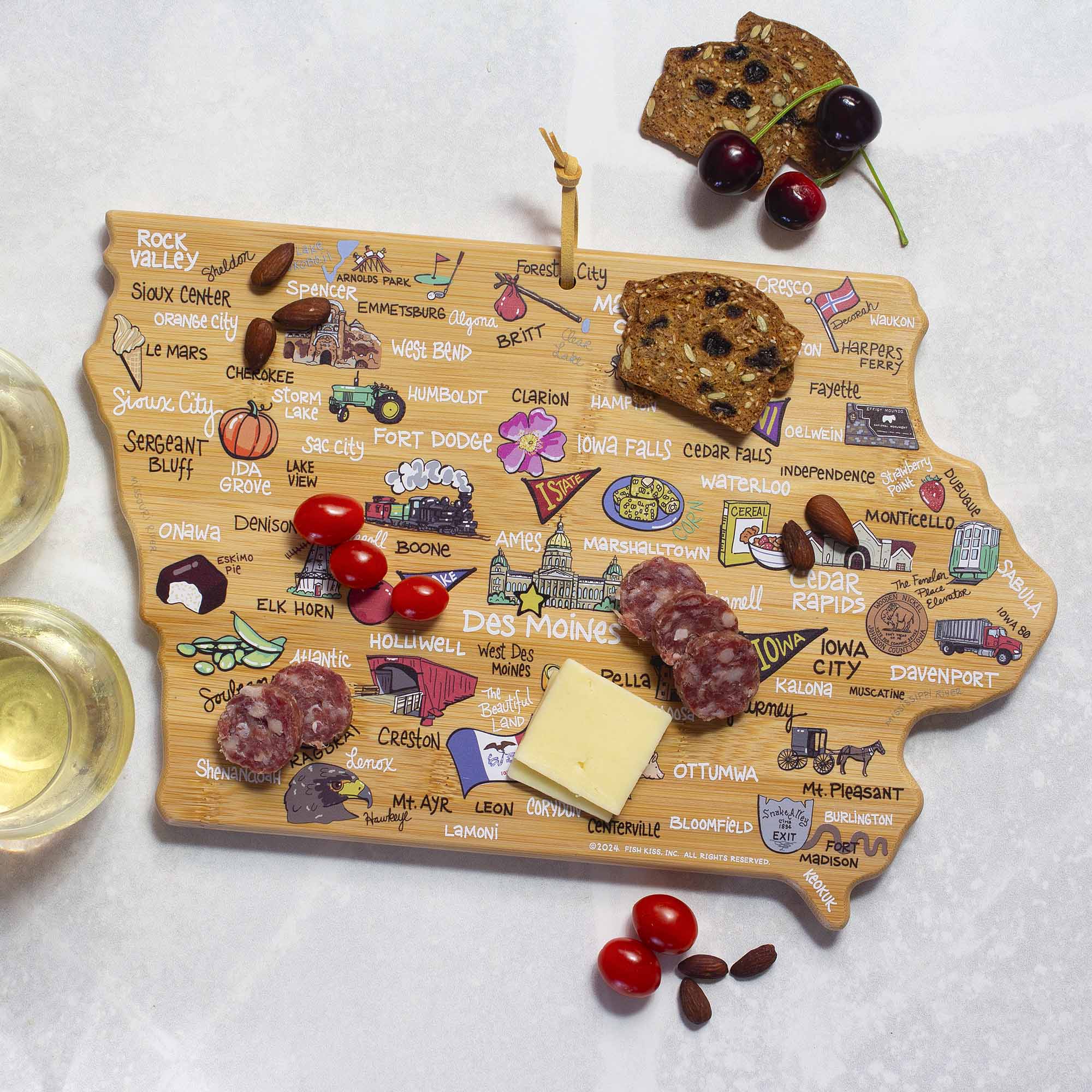 totally-bamboo-iowa-state-shaped-cutting-board-with-fish-kiss-artwork image 2