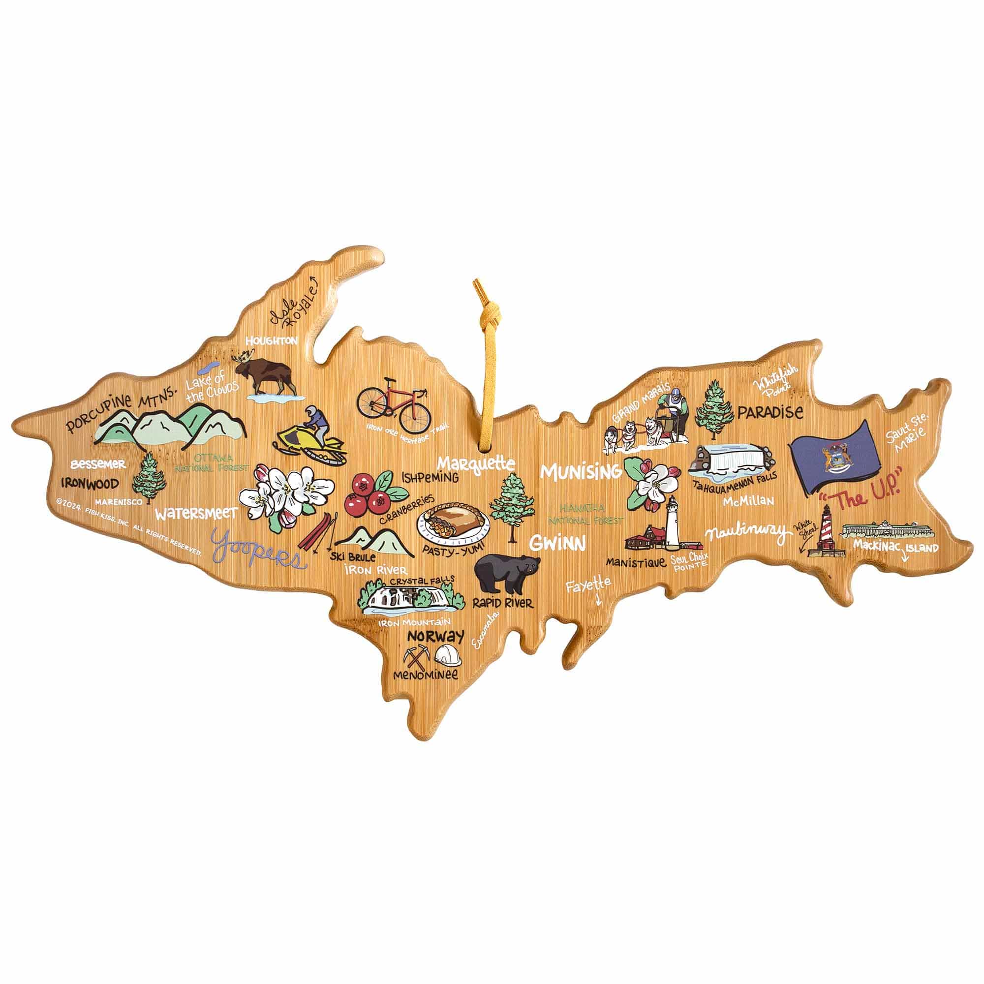 totally-bamboo-michigan-upper-peninsula-cutting-board-with-fish-kiss-artwork image 1