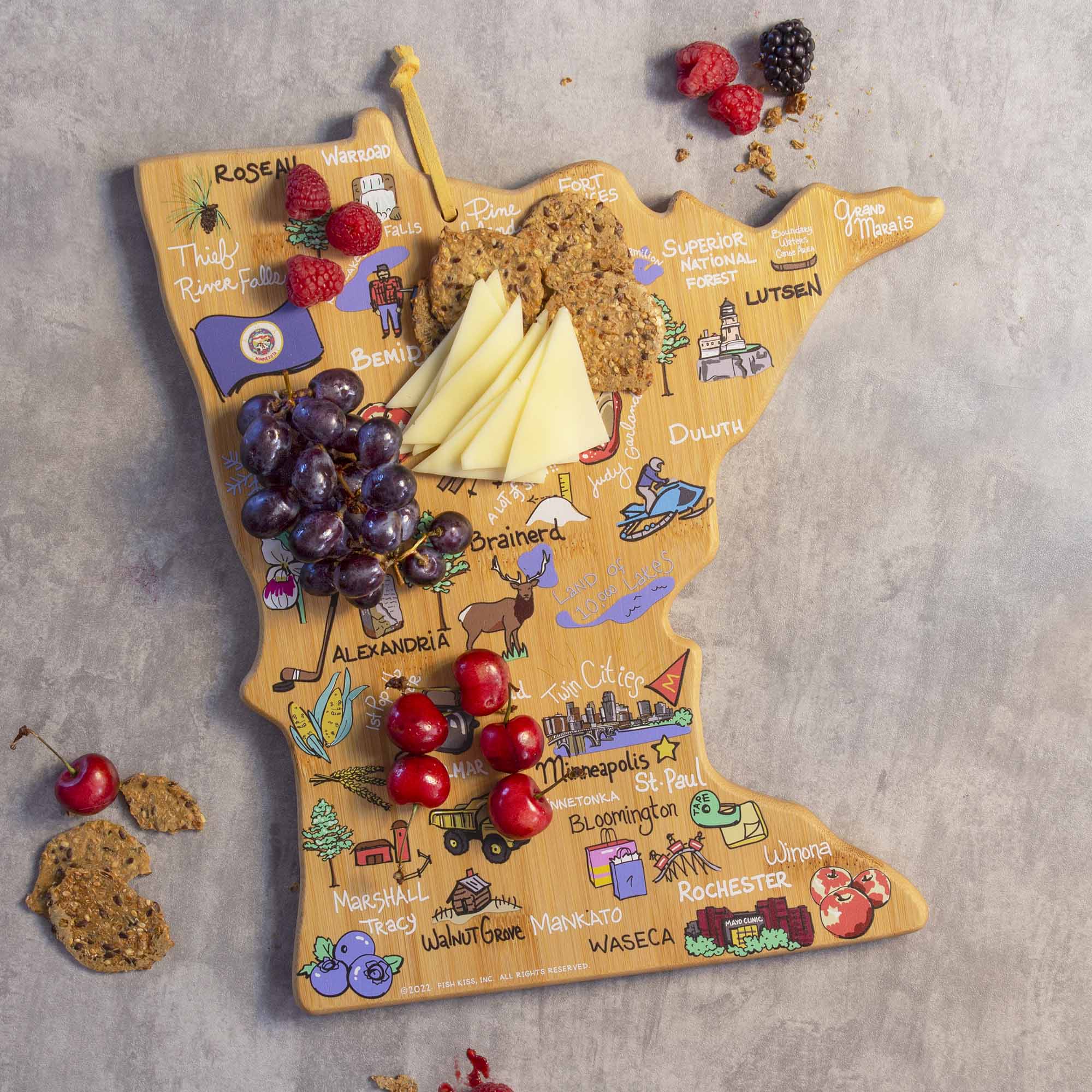 totally-bamboo-minnesota-state-shaped-bamboo-cutting-serving-board-with-fish-kis image 2