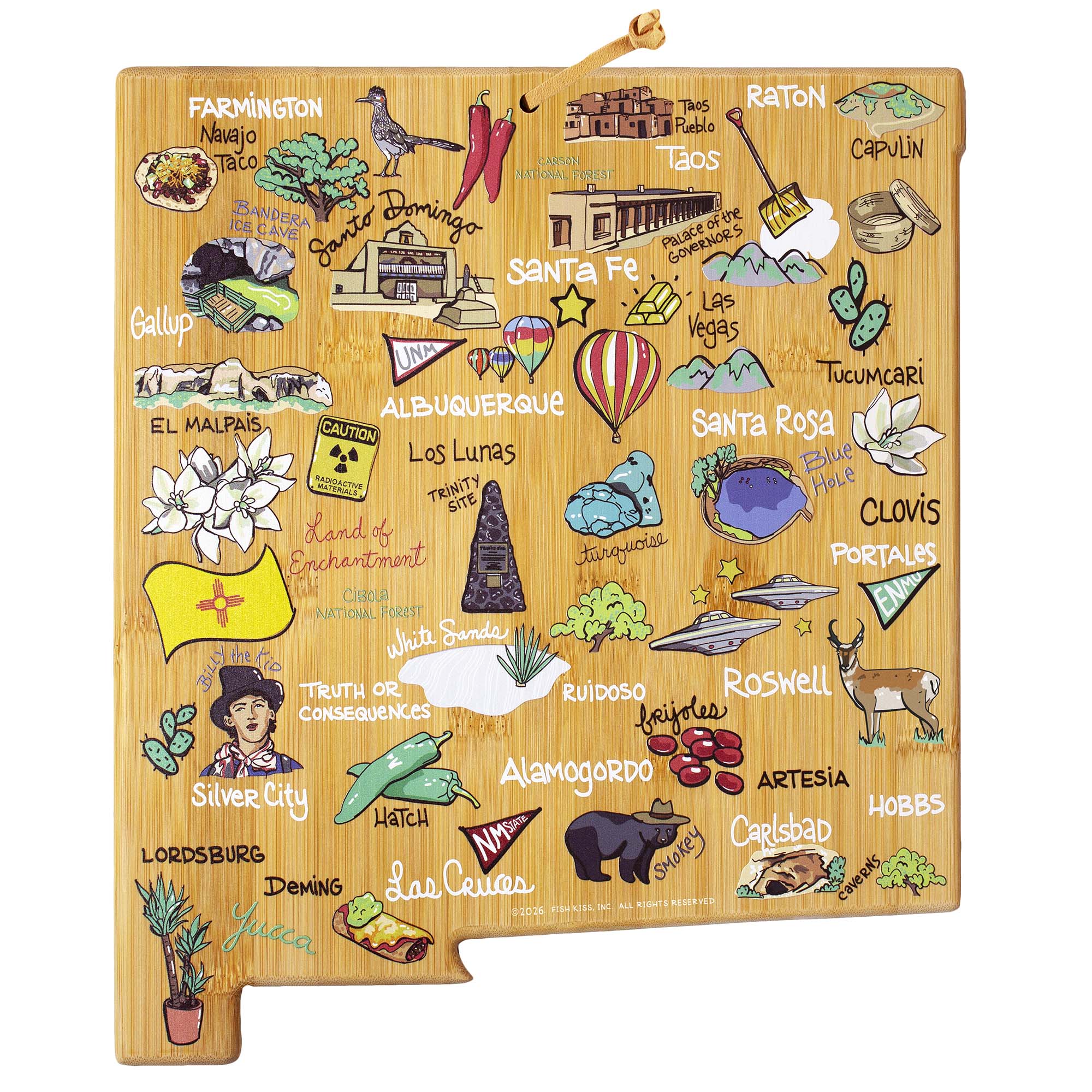 totally-bamboo-new-mexico-state-shaped-cutting-board-with-fish-kiss-artwork-by-a image 1